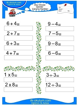 Çocuklar İçin toplam işlemi yaprak testleri 